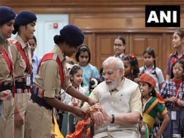 PM Modi celebrated Raksha Bandhan at his residence. (Photo/ANI)