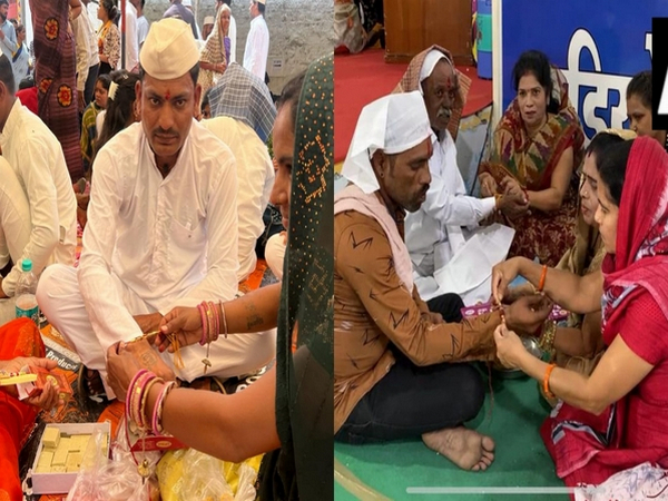 Rakhi festival at Bhopal Central Jail (L) and at Indore Central Jail (R) (Photo/ANI)