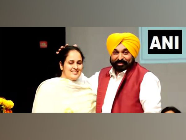 Punjab Chief Minister Bhagwant Mann stops speech as woman gets up on stage to tie Rakhi (Photo/ANI)