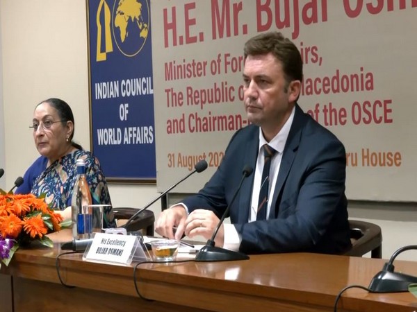 North Macedonia's Minister of Foreign Affairs, Bujar Osmani, at the 44th Sapru House Lecture on ‘Policy of North Macedonia and Presidency of OSCE.' (Photo/ANI)