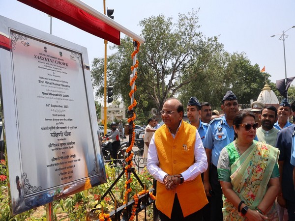 Delhi Lieutenant Governor V K Saxena along with Union Minister of State for External Affairs & Culture, Meenakshi Lekhi at  Yakshini Chowk (Photo/ANI)