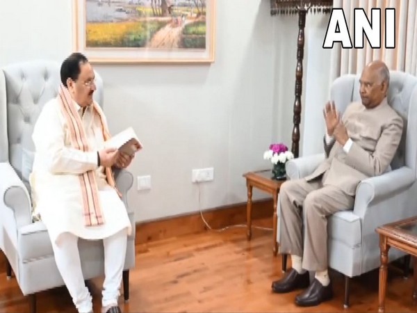 BJP President JP Nadda and Former President Ram Nath Kovind (Photo/ANI)