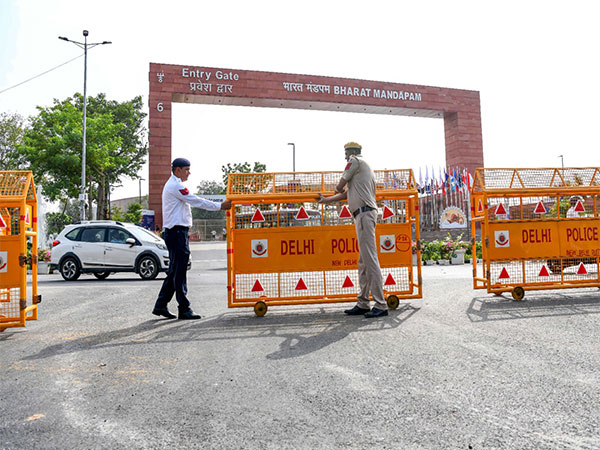 Delhi Police and traffic police at Bharat Mandapam convention centre of Pragati Maidan ahead of G20 Summit, in New Delhi. (Photo/ANI)