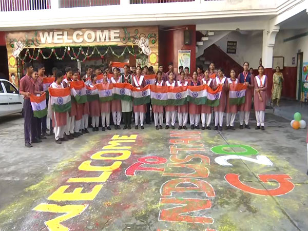 Visuals of students at Dewan Devi Higher Secondary School, Jammu celebrating G20 summit in India (Photo/ANI)