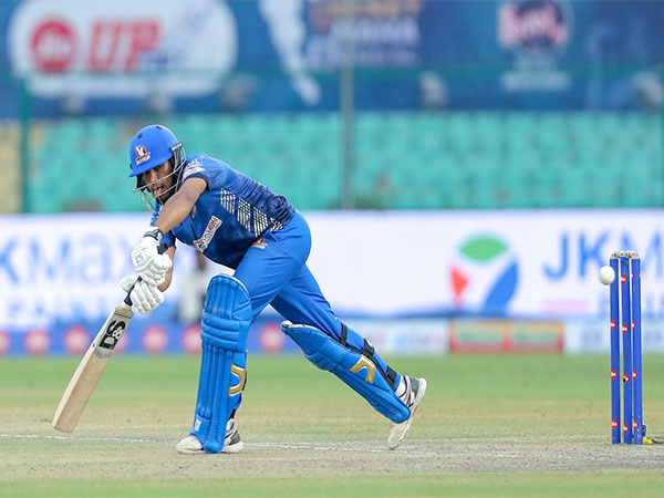 Meerut Mavericks' Swastik Chikara in action against Kashi Rudras during UPT20 (Image: UPT20/UPCA)