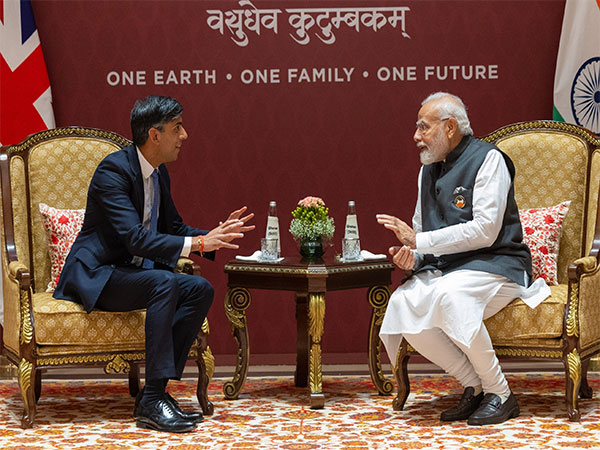 Prime Minister Narendra Modi with UK counterpart Rishi Sunak (Photo/ANI)