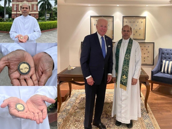Father Nicholas Dias and President Joe Biden (Images: ANI)