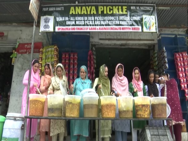 Visuals of women in Rajouri selling pickles as part of their small business (Photo/ANI)