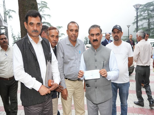 Delegation of different associations presents cheques to HP CM for 'Aapda Rahat Kosh-2023' (Photo/ANI)