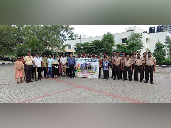Swachhata Abhiyan at AIIMS, Mangalagiri, Andhra Pradesh (Photo/ANI)