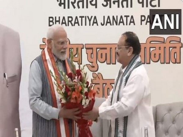 Prime Minister Narendra Modi welcomed by BJP president JP Nadda (Photo/ANI)