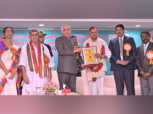 Governor Abdul Nazeer presenting Gadicherla Award 2023 to Mandali Buddha Prasad (Photo/ANI)
