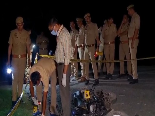 A crime team at the spot following an encounter in Uttar Pradesh's Etawah district (Photo/ANI)
