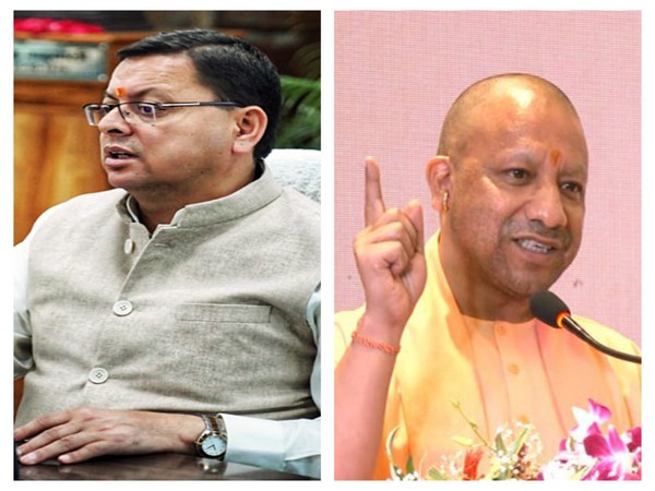 Uttarakhand Chief Minister Pushkar Singh Dhami (on left), Uttar Pradesh CM Yogi Adityanath (on right) (File photo/ANI)