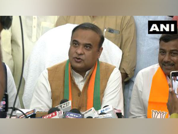 Assam chief minister Himanta Biswa Sarma speaking to media personnel in Madhya Pradesh. (Photo/ANI)