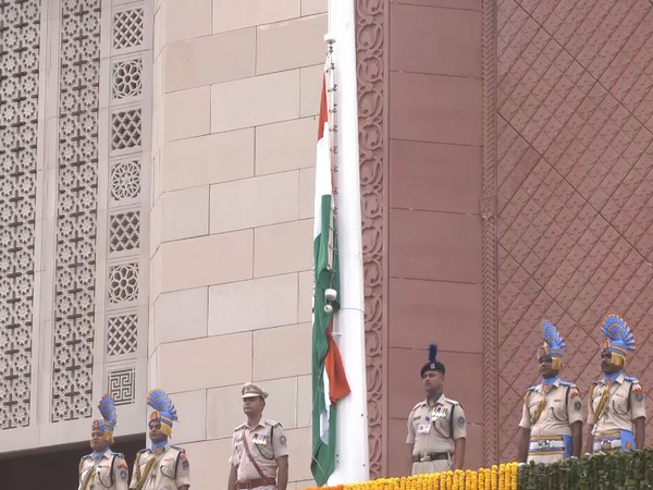 Rajya Sabha Chairman hoists national flag at new parliament building (Photo/ANI)