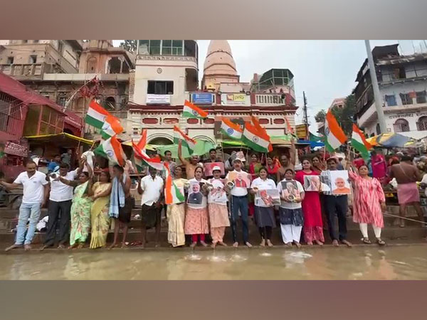 Ganga Aarti performed by Namami Gange members at  Dashashwamedh Ghat. (Photo/ANI)