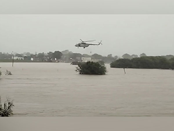 Pregnant woman, family airlifted from flooded Ujjain village. (Photo/ANI) 
