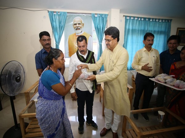 Tripura CM Saha visits Mahatma Gandhi Memorial Old Age Home on PM Modi's birthday. (Photo/ANI)