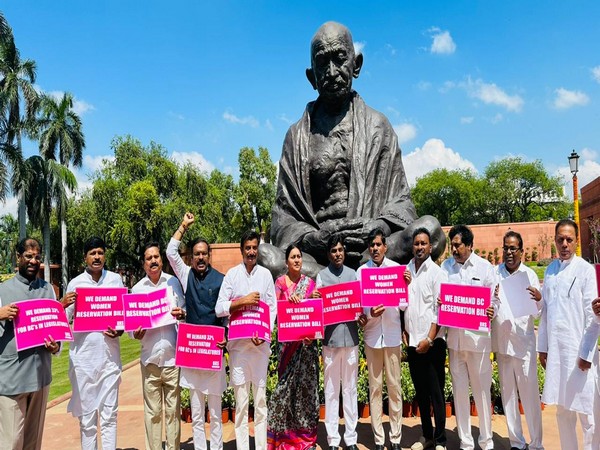 BRS MPs hold protest demanding Women's Reservation Bill (Photo/ANI)