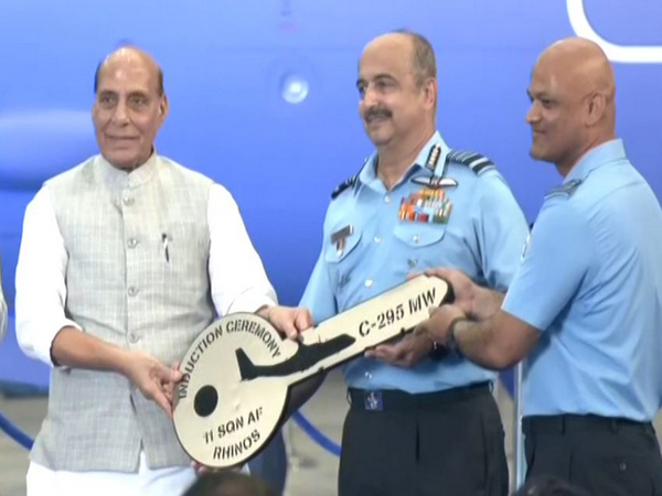 Defence Minister Rajnath Singh inducts C-295 aircraft into IAF (Image/ANI)