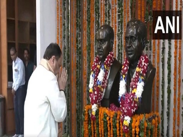 BJP leader JP Nadda pays tribute to Pandit Deendayal Upadhyay. (Photo/ANI)