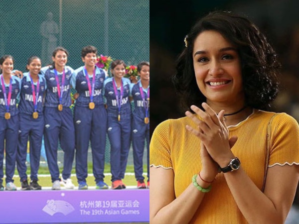 India women's cricket team at the podium (Image: IOA), Shraddha Kapoor (Image source: Twitter)