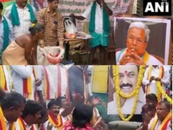 Organisations conduct mock funerals of TN and Karnataka CMs. (Photo/ Twitter)