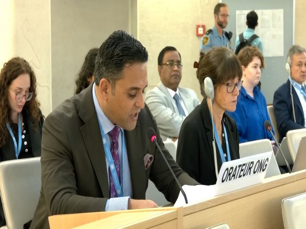 Junaid Qureshi in his intervention during the 54th Session of UN Human Rights in Geneva. Photo/ANI