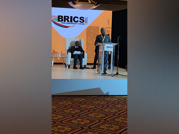 Rajya Sabha Deputy Chairman Harivansh speaking at an event in South Africa's Johannesburg (Photo/ANI)