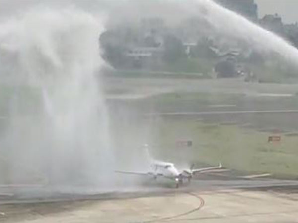 B-360 aircraft gets Water Salute (Photo credit/ AAI 'X' handle)