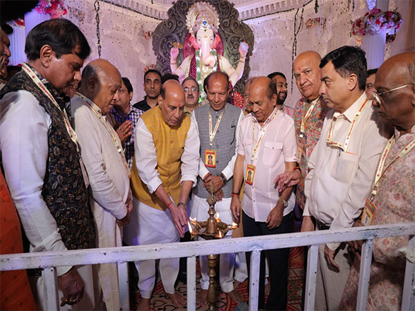 Union Defence Minister Rajnath Singh at Ganesh Pandal(Photo/ANI)