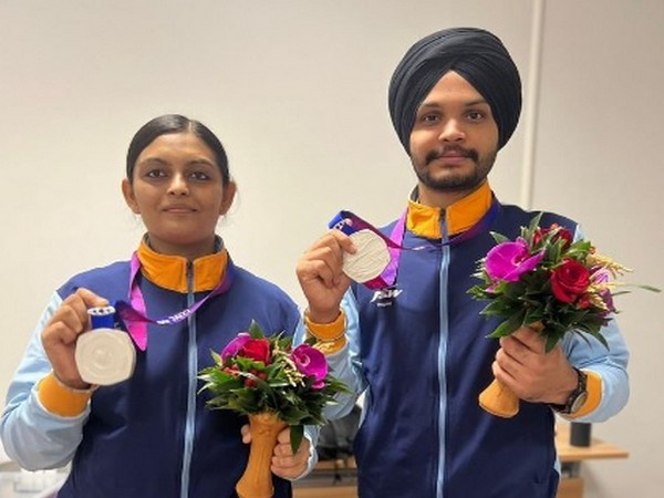 Divya Thadigol Subbaraju and Sarabjot Singh. (Picture: Anurag Thakur Twitter)