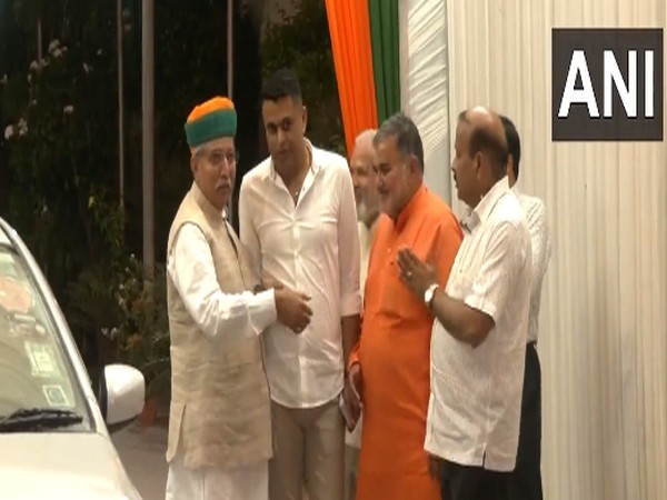 Union Minister Arjun Meghwal arrives at BJP HQ (Photo/ANI)
