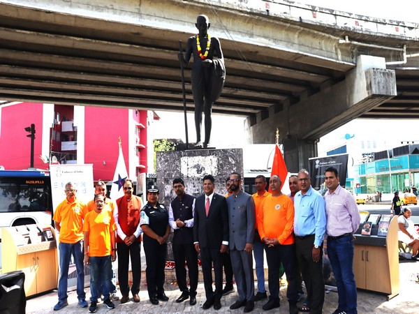 India's ambassador to Panama Sumit Seth pays floral tribute at the Gandhi statue in Panama City (Photo Credits: X/@IndiainPanama)