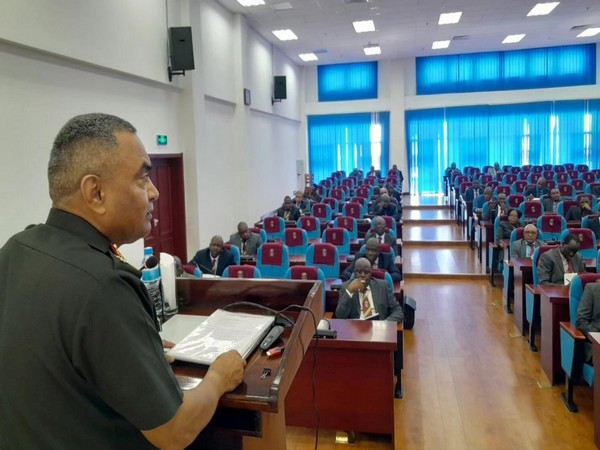 COAS General Manoj Pande addressing the faculty at Tanzania’s National Defence College on Tuesday (Photo Credit: X/@adgpi)