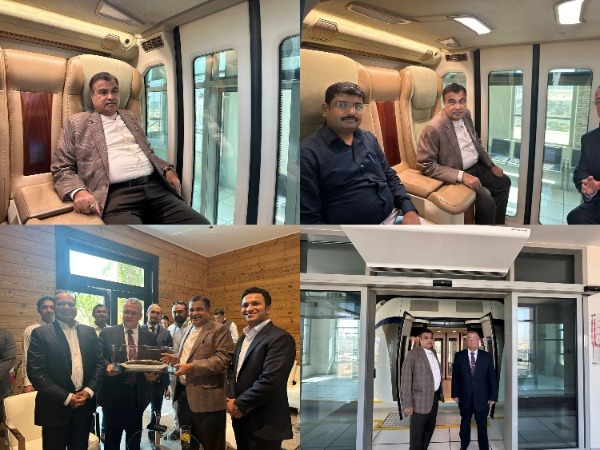 Nitin Gadkari took test ride of sky bus in Sharjah (Images: X/Nitin Gadkari)