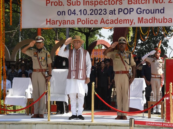 Haryana Chief Minister Manohar Lal Khattar attending the passing out parade of PSI Batch 20. (Photo/ANI)