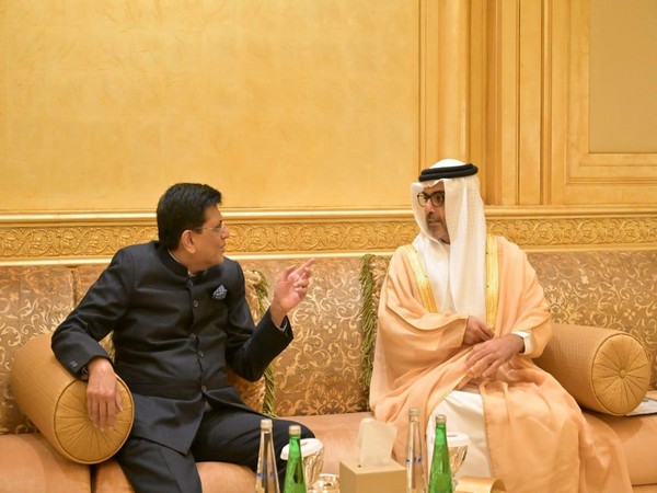 Commerce and Industry Minister Piyush Goyal with Managing Director of Abu Dhabi Investment Authority, Sheikh Hamed Bin Zayed Al Nahyan (Photo/ANI)