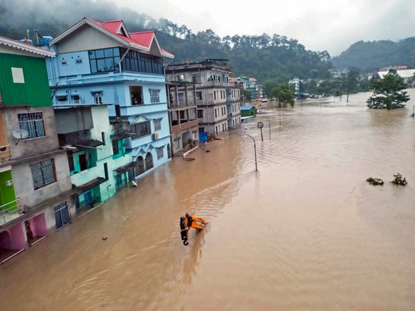 An area in Sikkim inundated due to flash flood. (Photo/ANI)