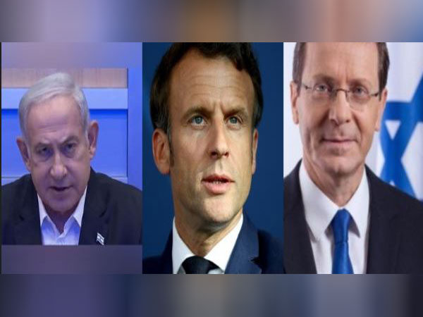 Israel PM Benjamin Netanyahu (left), French President Emmanuel Macron (middle), Israel President Issac Herzog (right) (Image Credit: Reuters/X/@Isaac_Herzog) 