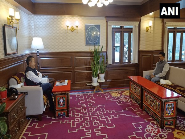  MoS Ajay Mishra meets Sikkim CM Tamang at later's residence in Gangtok. (Photo/ANI)