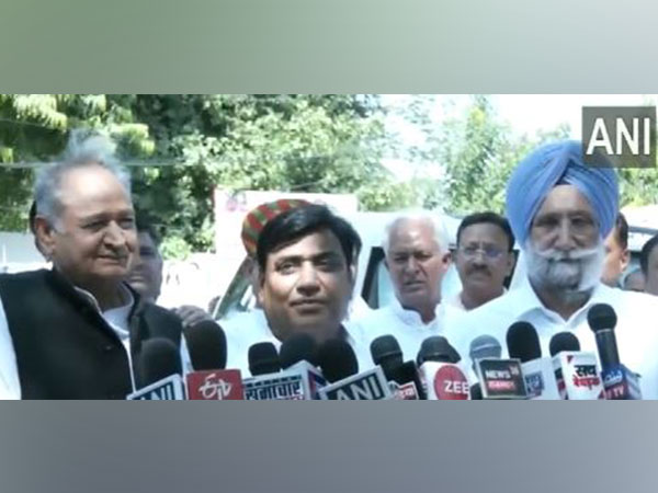 Congress leaders Ashok Gehlot, Govind Singh Dotasra and Sukhjinder Singh Randhawa (Photo/ANI)