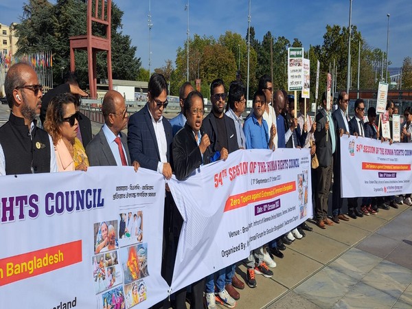 A demonstration and banner campaign was held during the 54th Session of the UN Human Rights Council session in Geneva. (Photo/ANI)