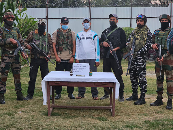 Jammu and Kashmir Police and security forces arrested the terrorist associate in Baramulla. (Photo/ANI)