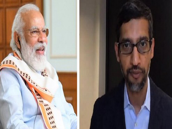 Prime Minister Narendra Modi (left) and Google CEO Sundar Pichai (right).
