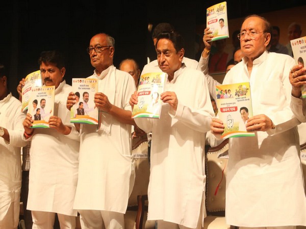 Congress leaders with party's manifesto for Madhya Pradesh assembly polls (Photo/X)