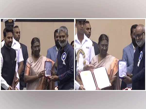 SS Rajamouli and MM Keeravani receiving awards from President Droupadi Murmu.