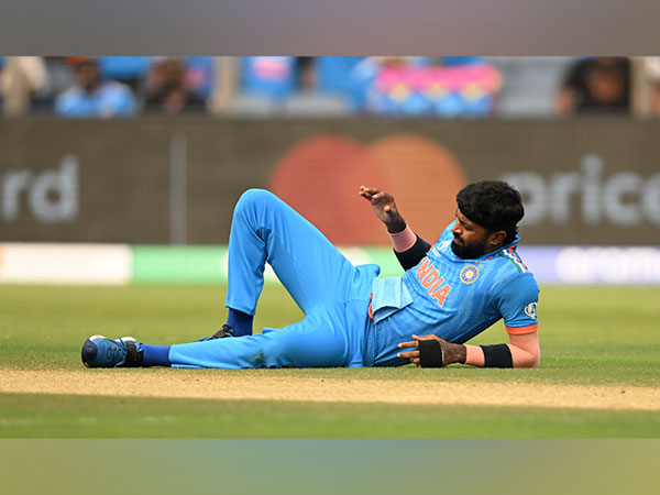 Hardik Pandya after slipping while stopping the ball. (Photo- BCCI Twitter)