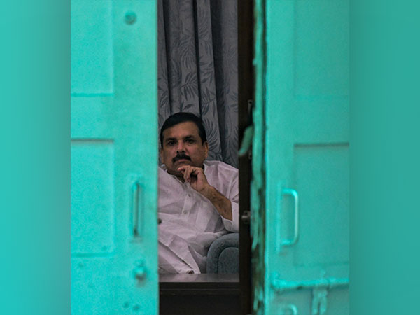 AAP MP Sanjay Singh at his residence while ED officials were conducting raid on October 4 (File Photo/ANI)